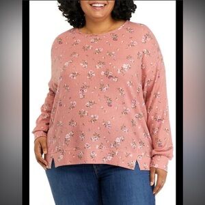 True Craft Floral Thermal Waffle Knit Top